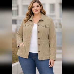 Women’s XL Corduroy Button-Up Shirt Jacket Beige/Tan Lightweight
